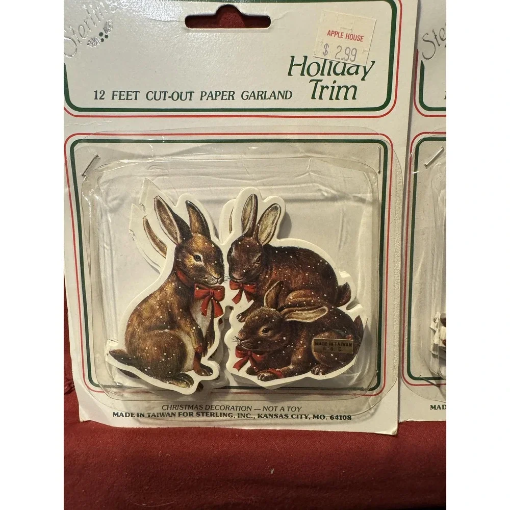 Sterling Holiday Trim 12' Cut-Out Paper Garland Rabbits Lot of 2 Christmas Vinyl